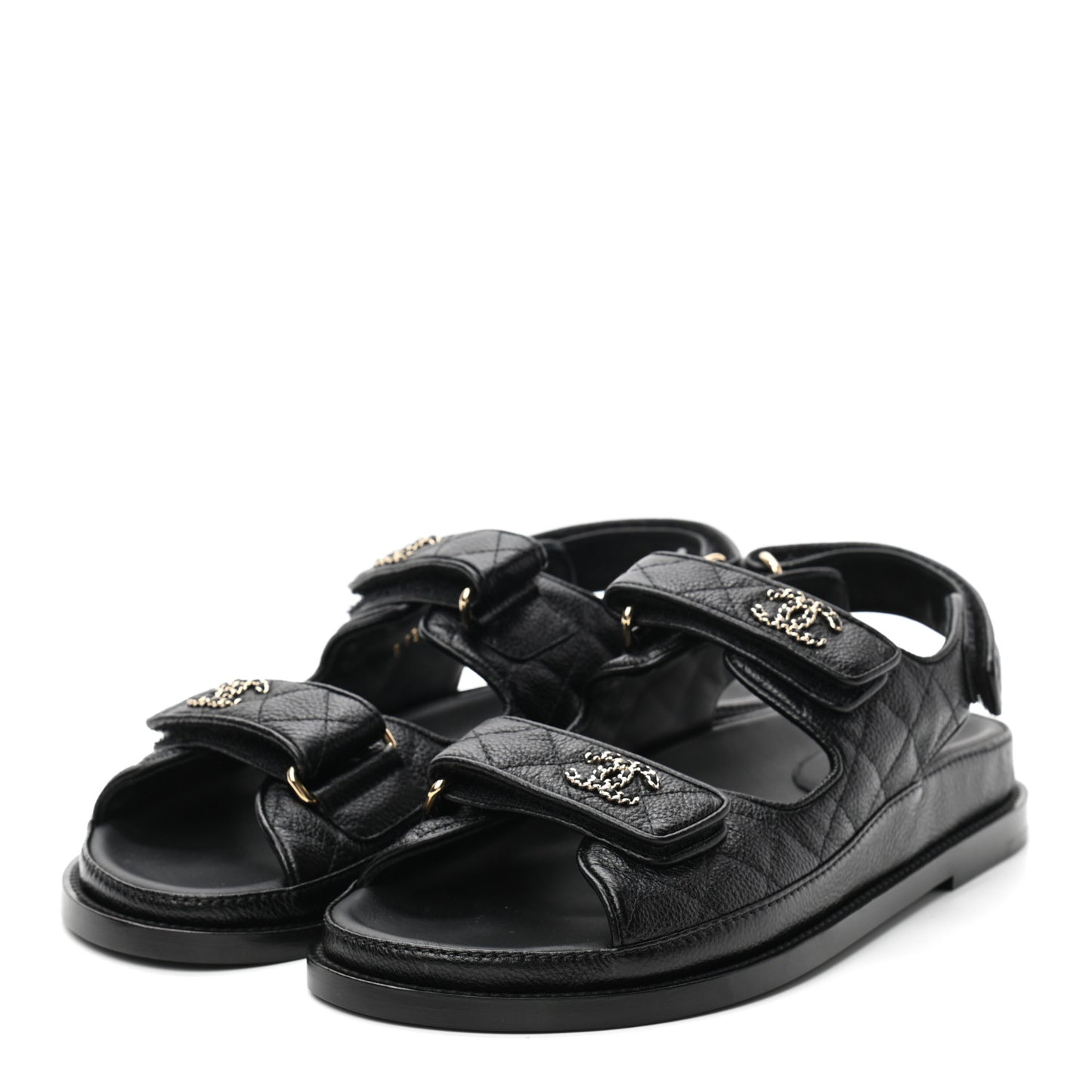 Grained Calfskin Velcro Dad Sandals 37.5 Black