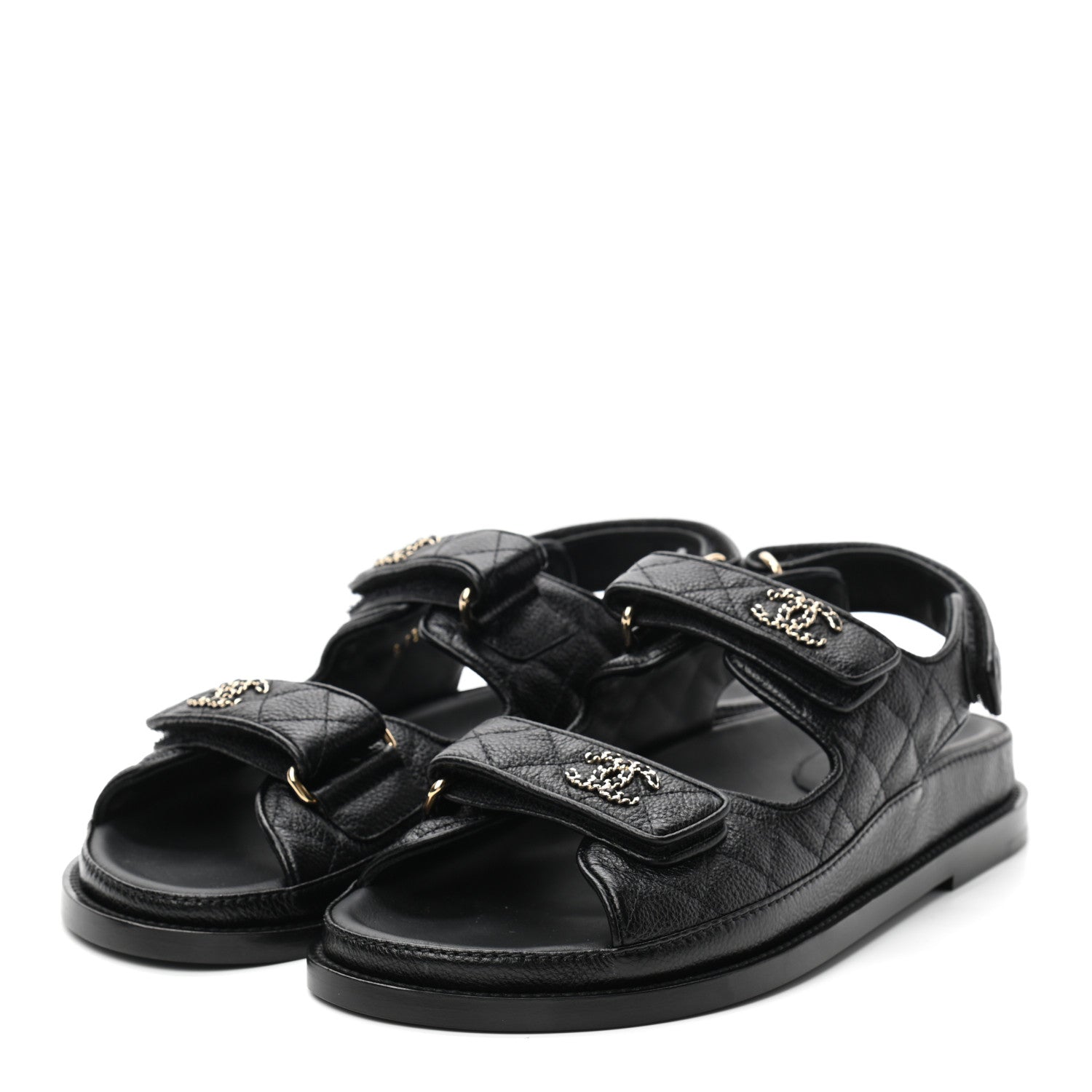 Chanel Grained Calfskin Velcro Dad Sandals 37.5 Black 3 of 8