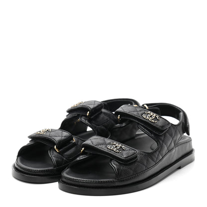 Chanel Grained Calfskin Velcro Dad Sandals 37.5 Black 3 of 8