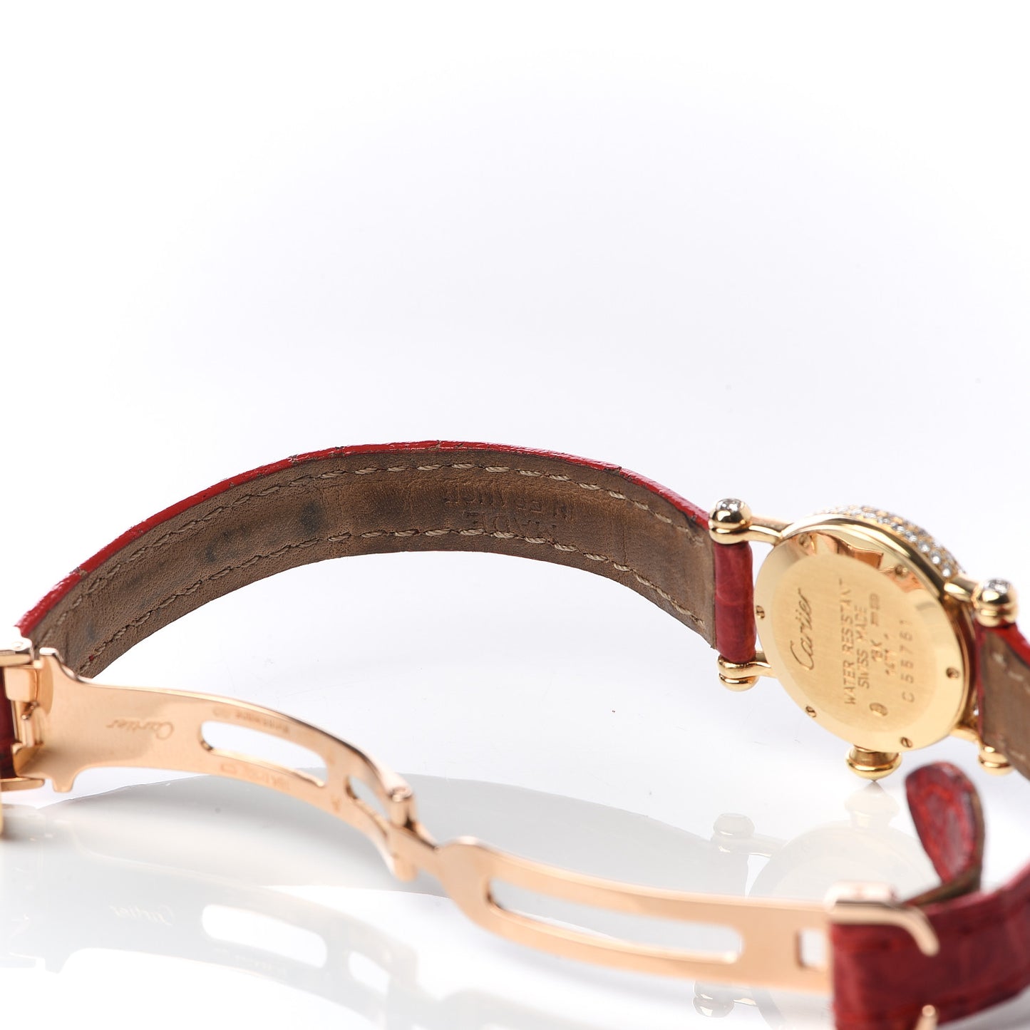 18K Yellow Gold Alligator Diamond Bezel 20mm Diabolo Quartz Watch Red