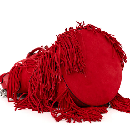 Christian Louboutin Suede Calfskin Fringe Marie Jane Bucket Red 8 of 12