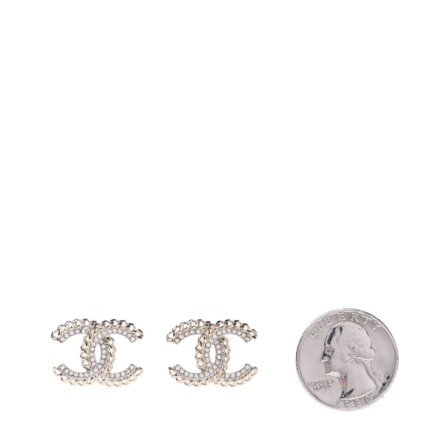 Crystal Chain CC Earrings Gold