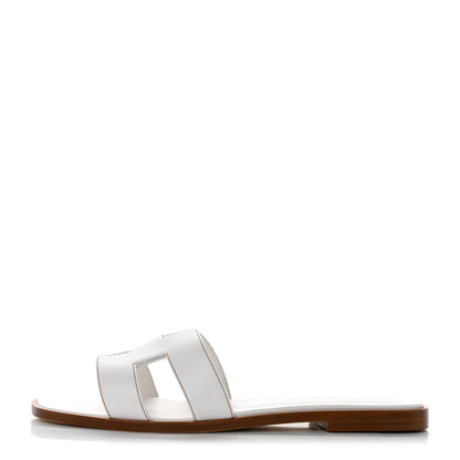 Hermes Box Calfskin Oran Sandals 37.5 White 1 of 9