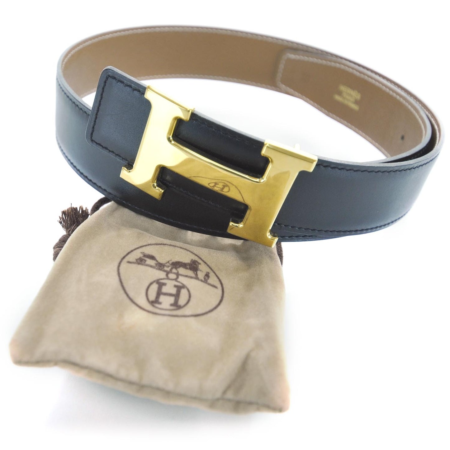 Box Epsom Leather Reversible H Belt 65 Noir Gold