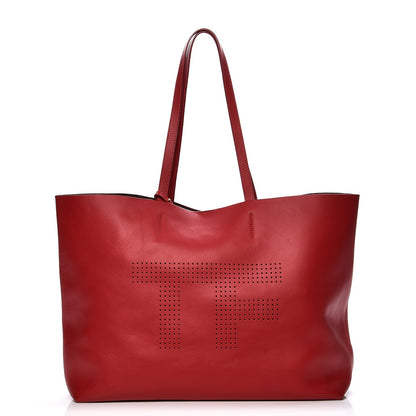 Tom Ford Calfskin Perforated Logo Tote Red 1 of 13