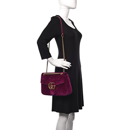 Gucci Velvet Matelasse Medium GG Marmont Shoulder Bag Fuchsia Violet Cyclamen 2 of 11