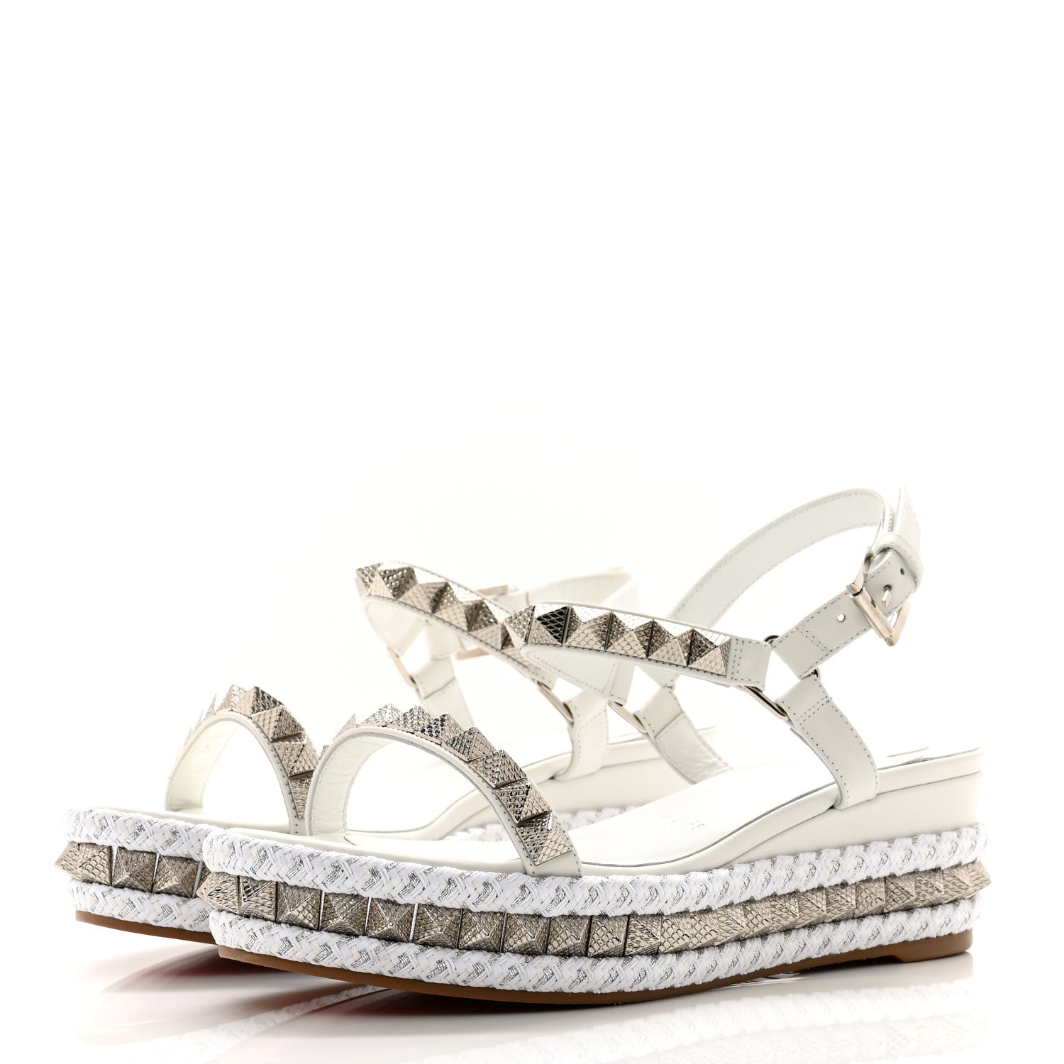 Christian Louboutin Calfskin Bianco Pyraclou 60 Platform Sandals 38 White Silver 3 of 8