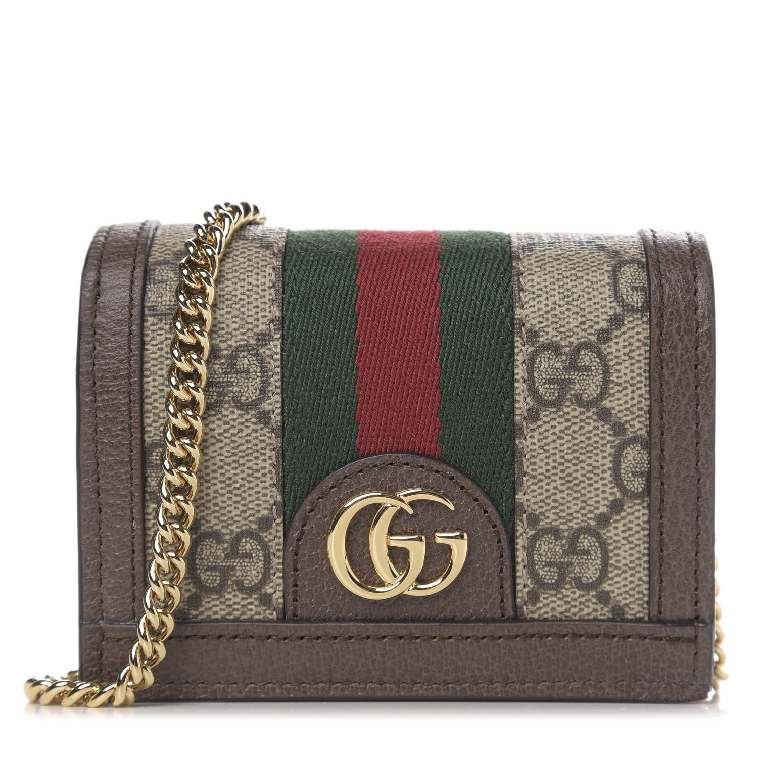 Gucci GG Supreme Monogram Web Ophidia Chain Card Case Wallet Beige New Acero 1 of 6