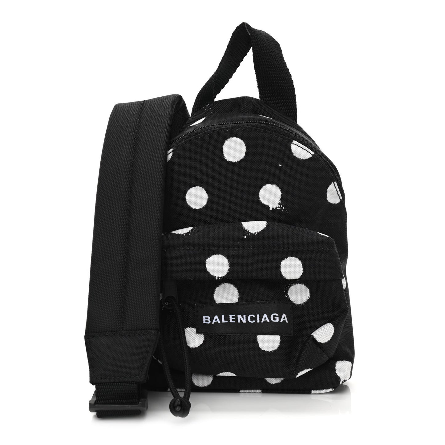 Recycled Casual Nylon Spray Polka Dots Mini Explorer Crossbody Backpack Black White