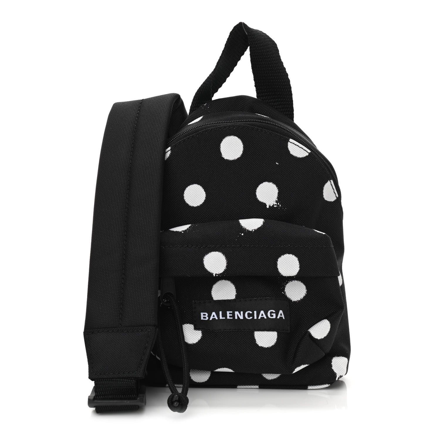 Balenciaga Recycled Casual Nylon Spray Polka Dots Mini Explorer Crossbody Backpack Black White 1 of 9