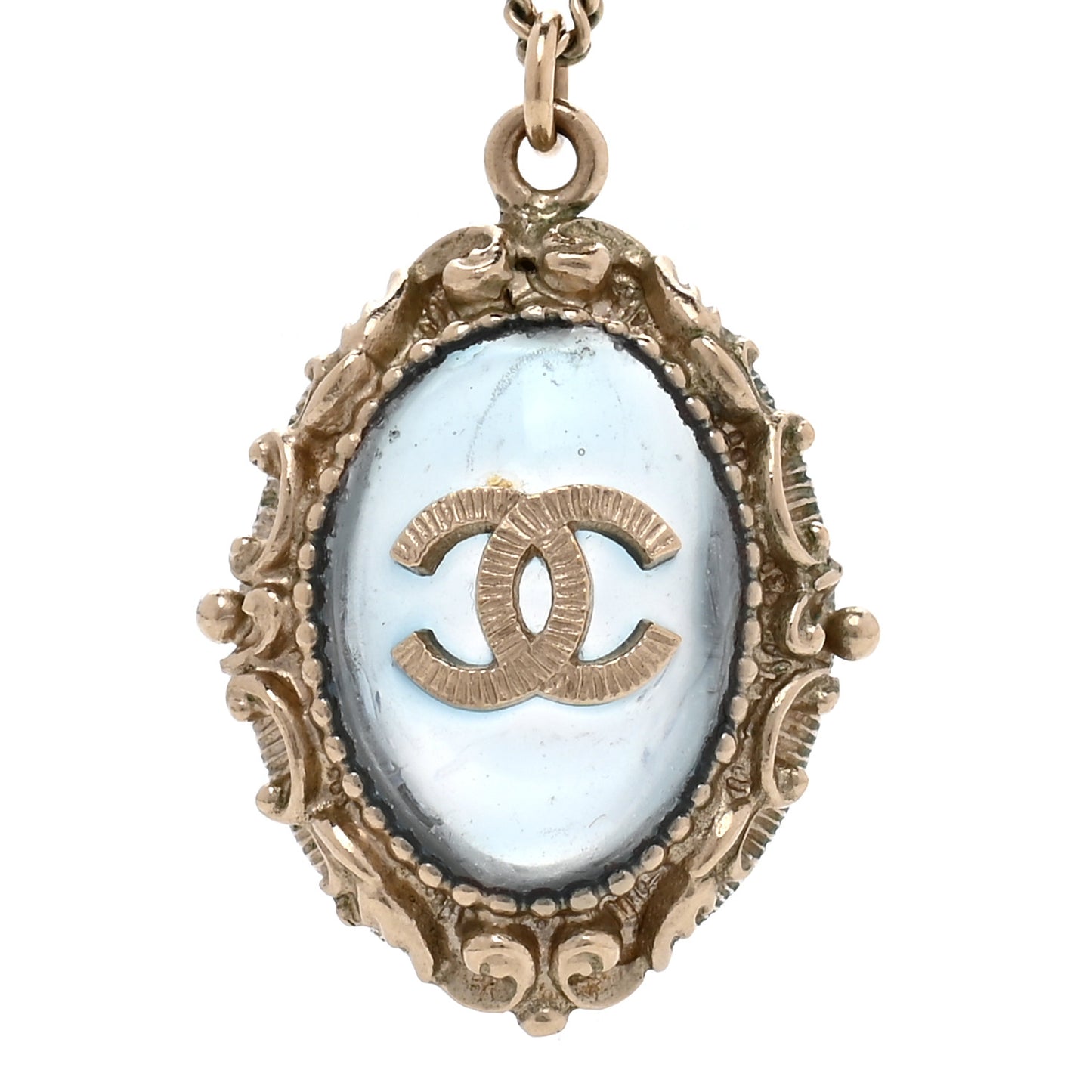 Enamel CC Oval Necklace Gold Blue