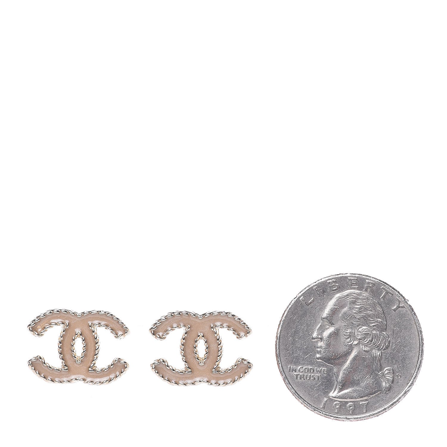 Chanel Enamel CC Earrings Beige Gold 2 of 4