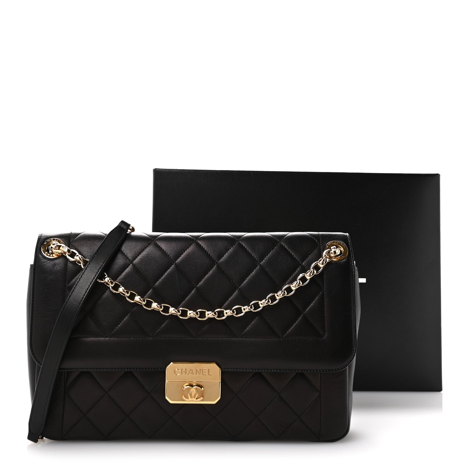 Chanel Metallic Lambskin Quilted Large Chic With Me Flap Black 10 of 10