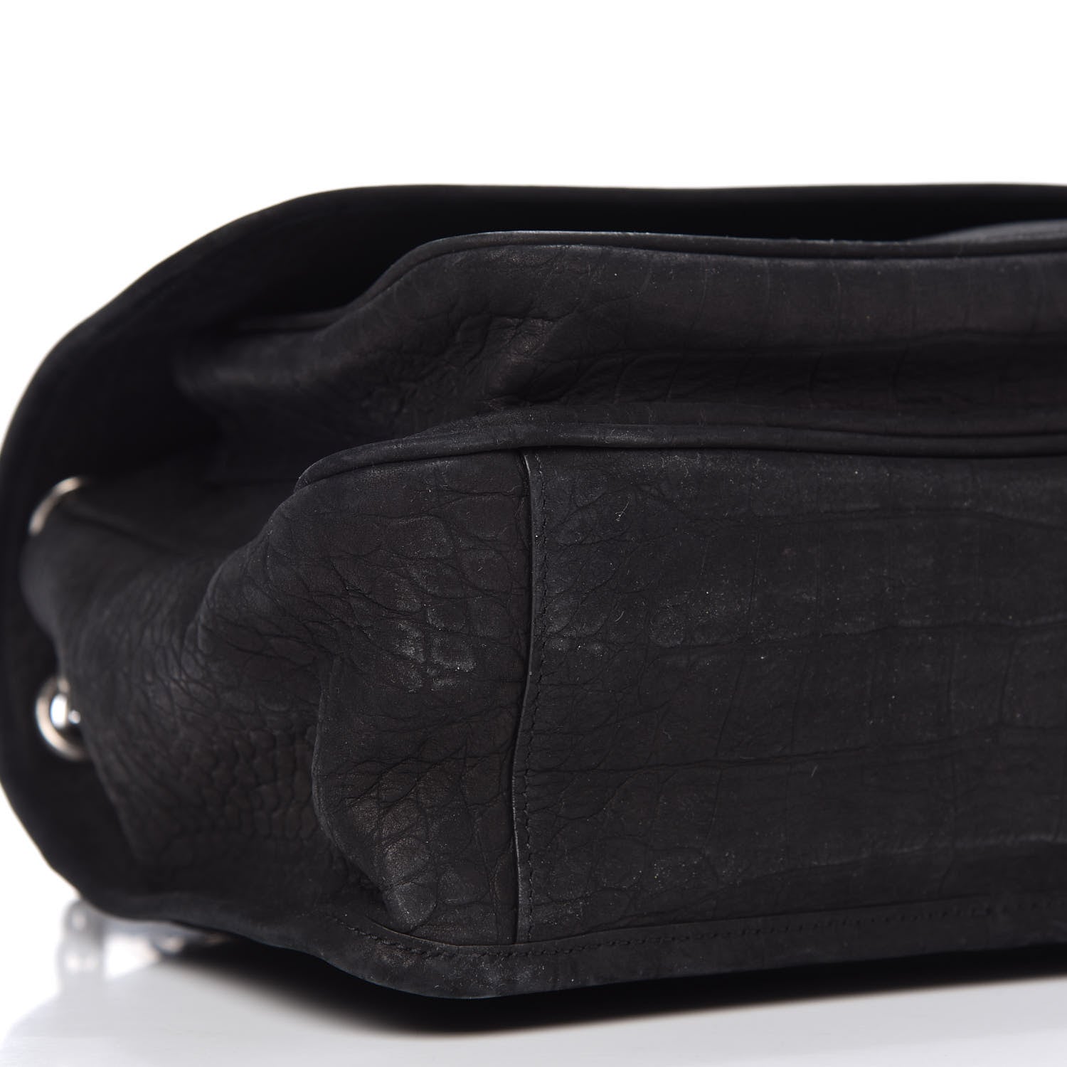 Saint Laurent Nubuck Crocodile Embossed Monogram Medium Niki Chain Satchel Black 6 of 10