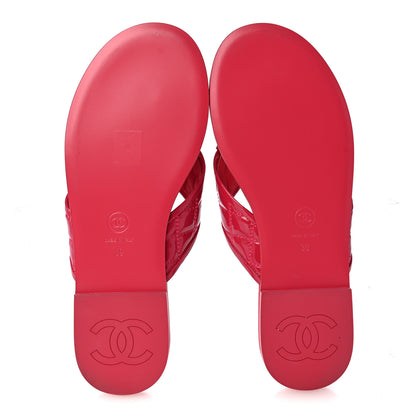 Chanel Patent Quilted CC Thong Sandals 39 Pink 6 of 10