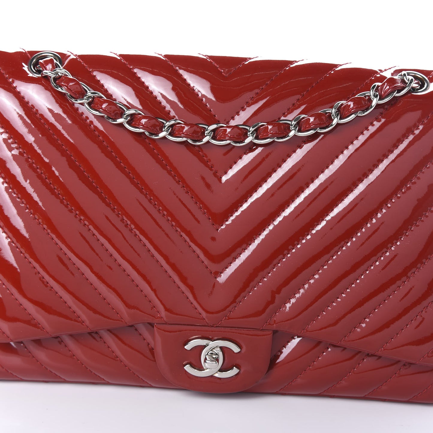 Patent Chevron Quilted Jumbo Single Flap Red