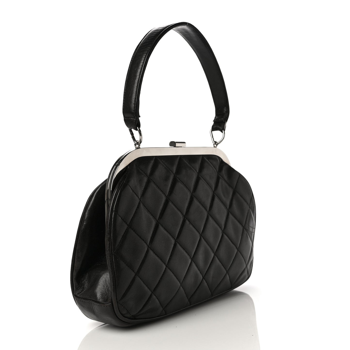 Lambskin Quilted Kisslock Frame Bag Black