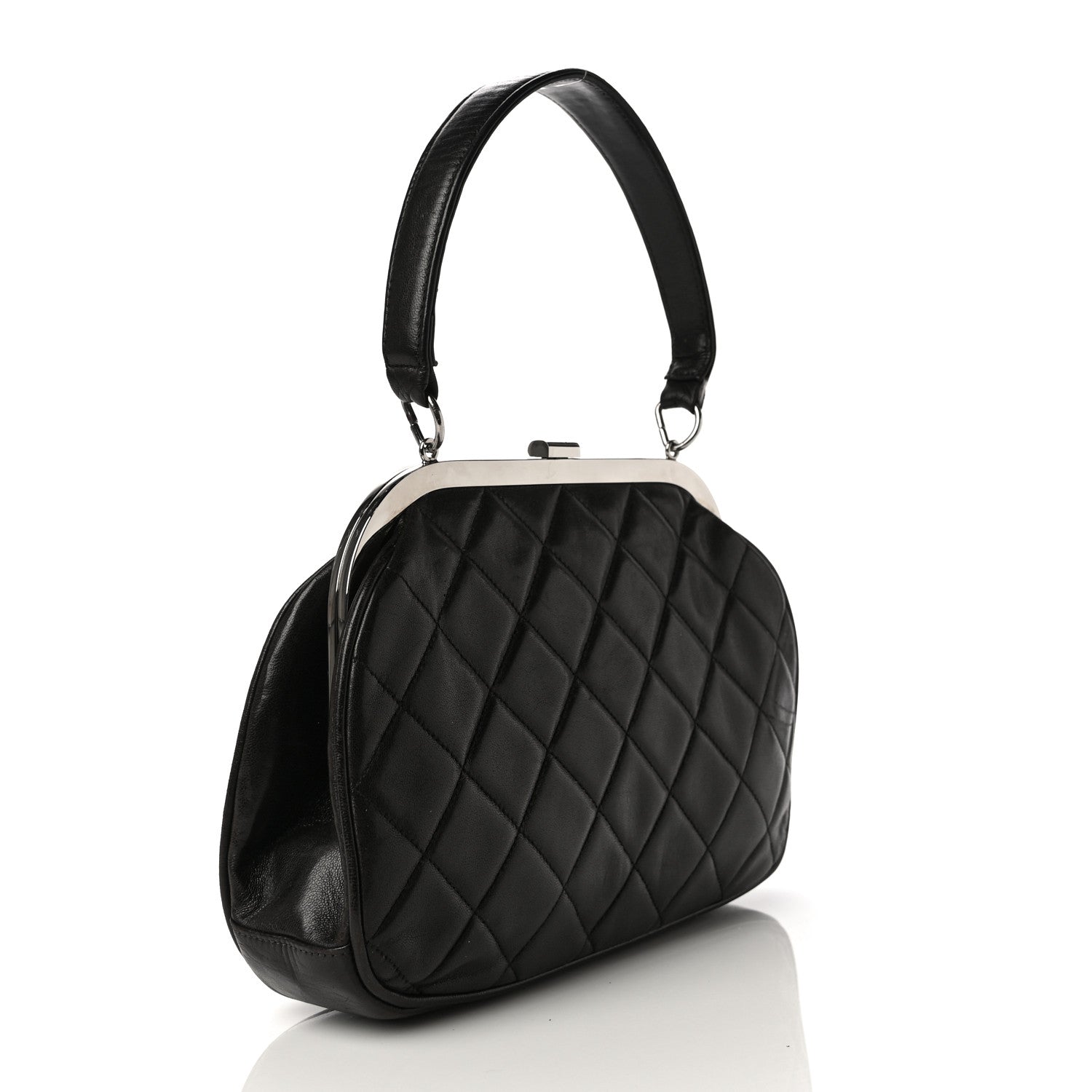 Chanel Lambskin Quilted Kisslock Frame Bag Black 3 of 21