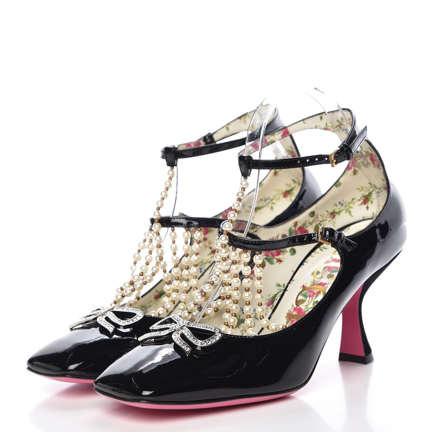 Patent Pearl Taide T-Strap Mid Heel Pumps 38 Black