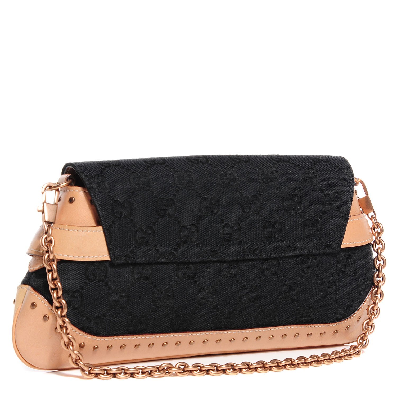 Gucci Monogram Horsebit Clutch Black Tan 3 of 7