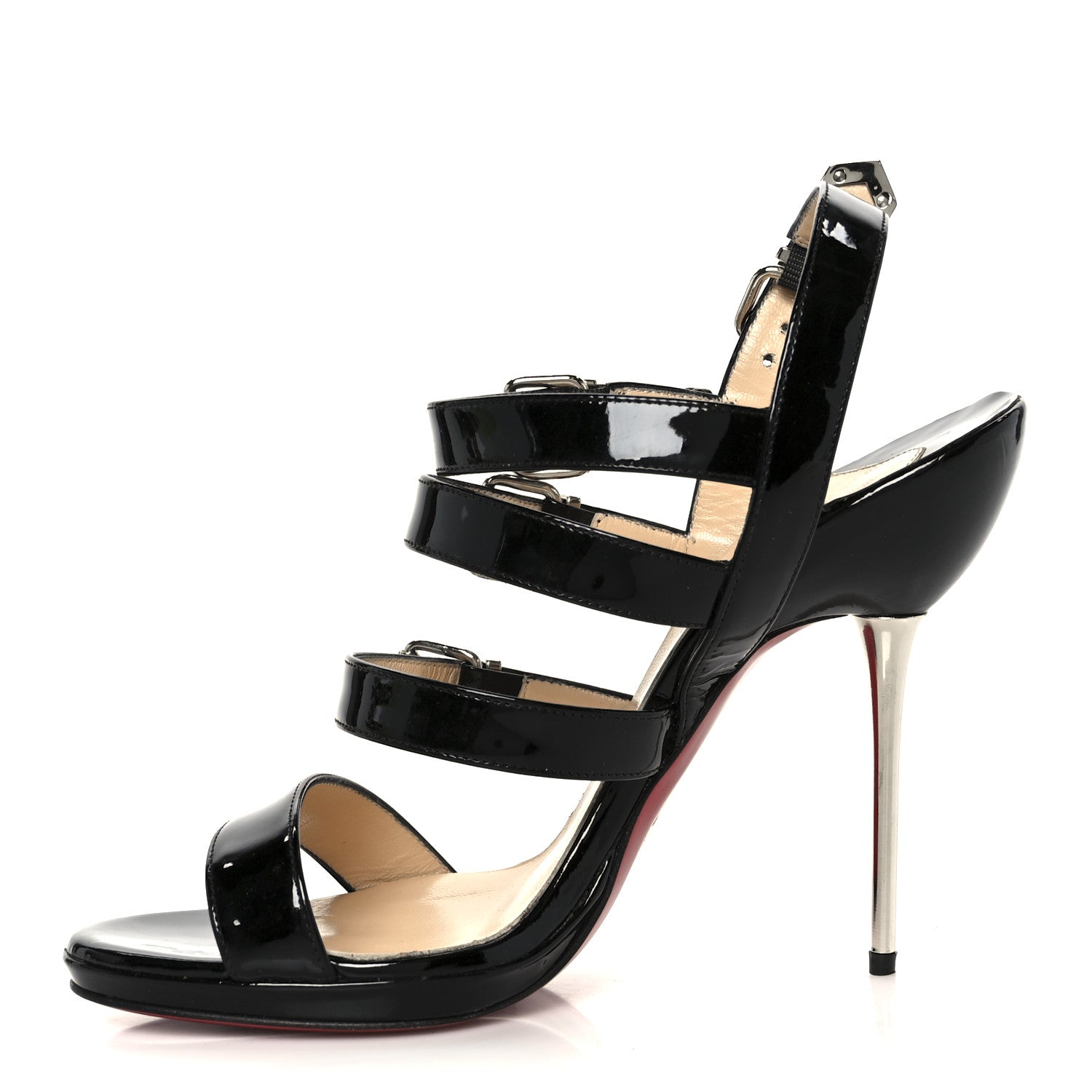 Christian Louboutin Patent Funky 120 Cage Sandals 37.5 Black 1 of 9