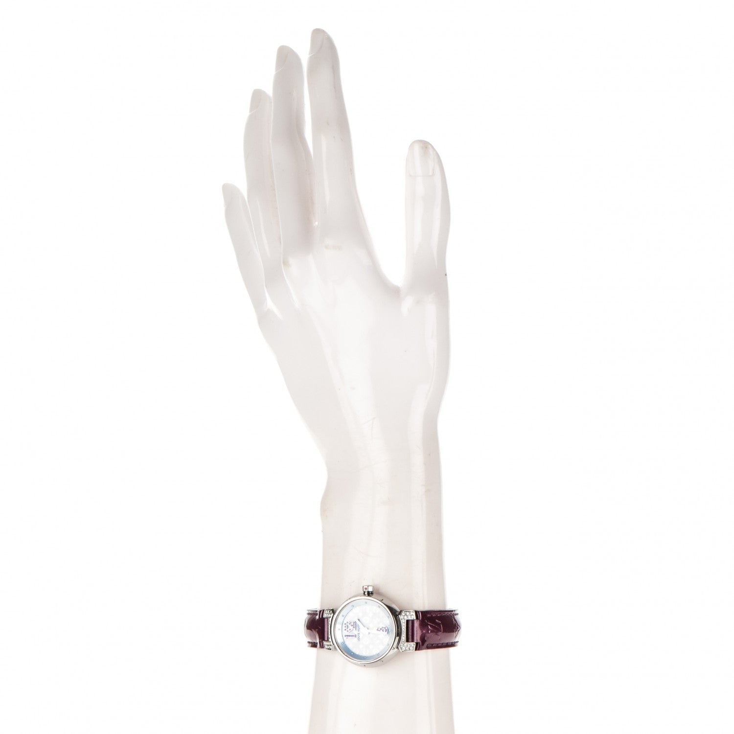 Louis Vuitton Stainless Steel Vernis Diamond Ruby 28mm Tambour Quartz Watch 2 of 7