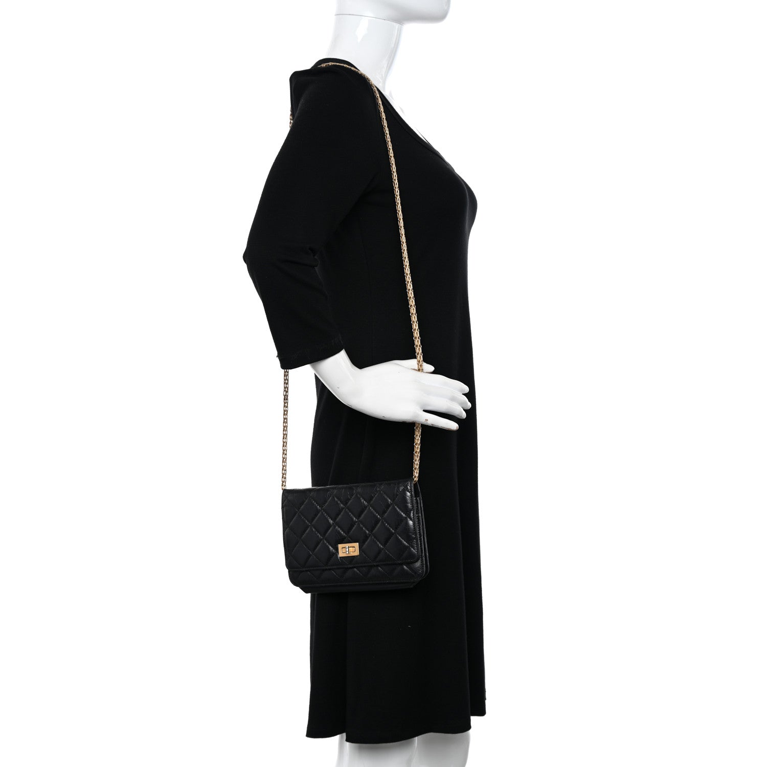 Chanel Aged Calfskin Quilted Reissue Wallet On Chain WOC Black 2 of 17