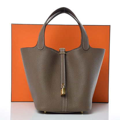 Hermes Taurillon Clemence Picotin Lock 22 MM Etoupe 14 of 14