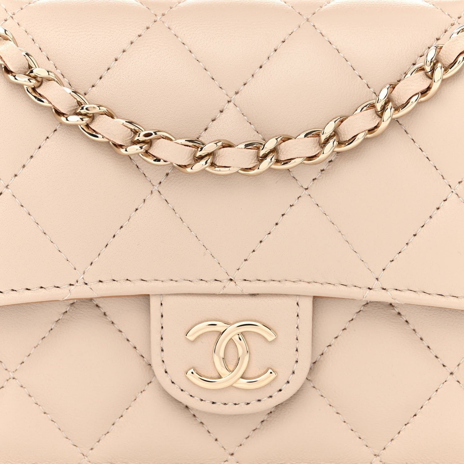 Chanel Lambskin Quilted Flap Phone Holder With Chain Beige Brown 9 of 12