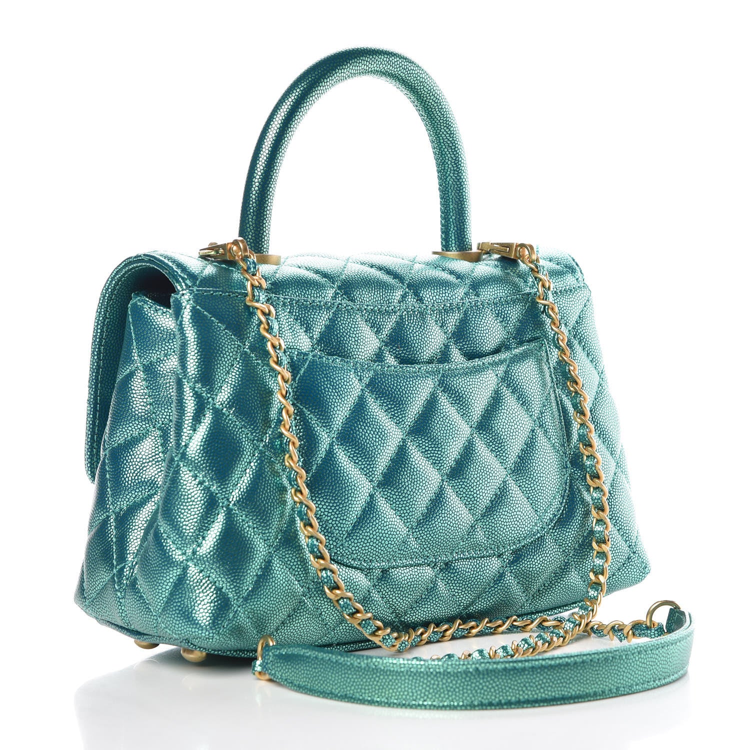 Chanel Metallic Caviar Quilted Mini Coco Handle Flap Blue 3 of 10