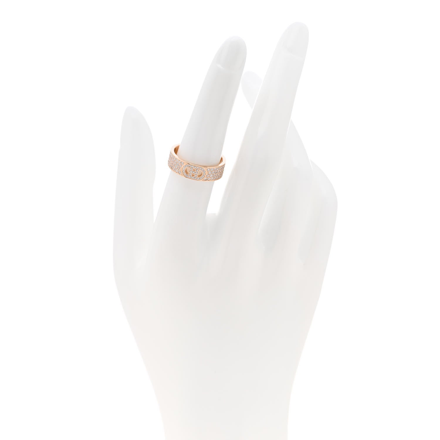 Hermes 18K Rose Gold Diamond PM H D'Ancre Pave Ring 53 6.25 2 of 5