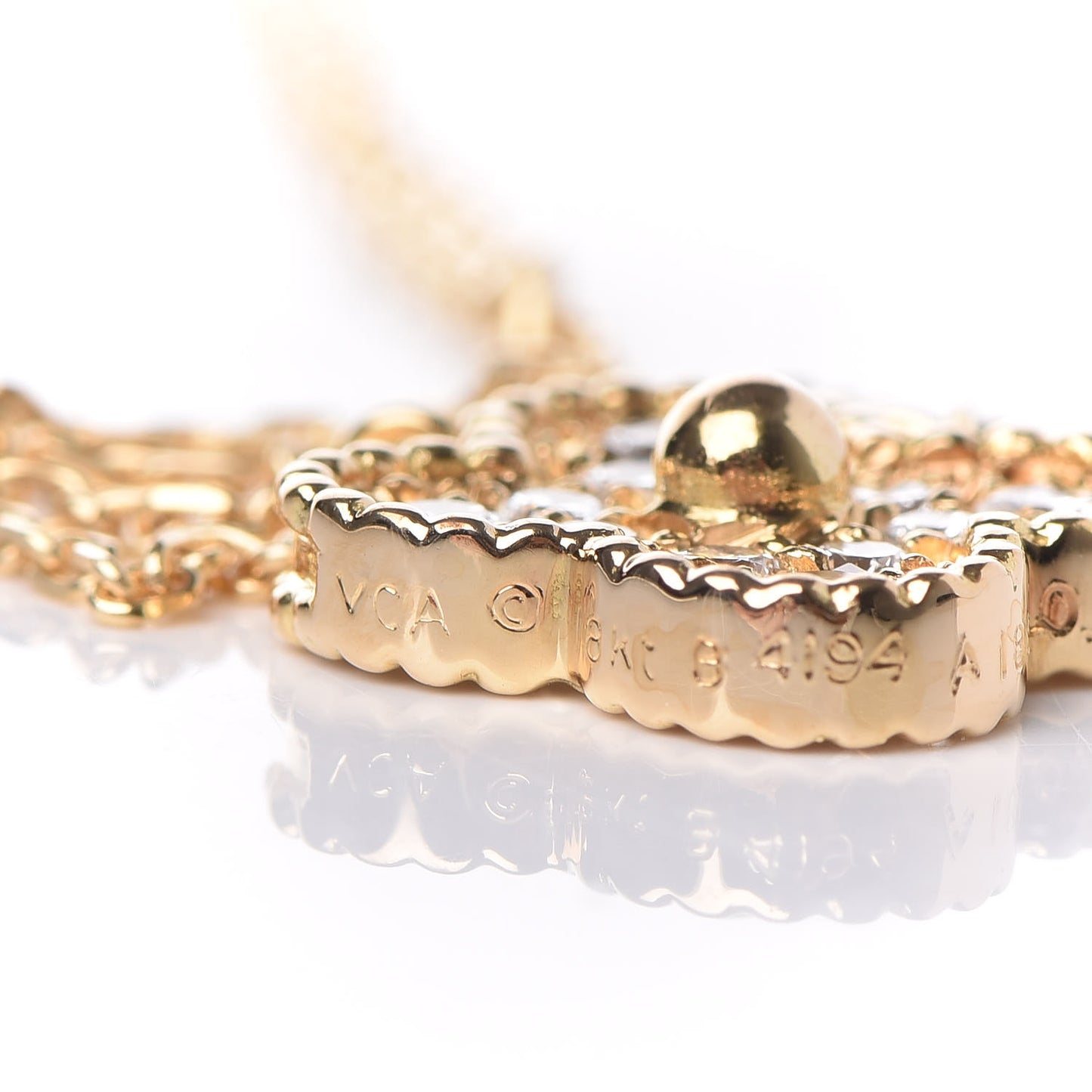 18K Yellow Gold Diamond Vintage Alhambra Pendant Necklace