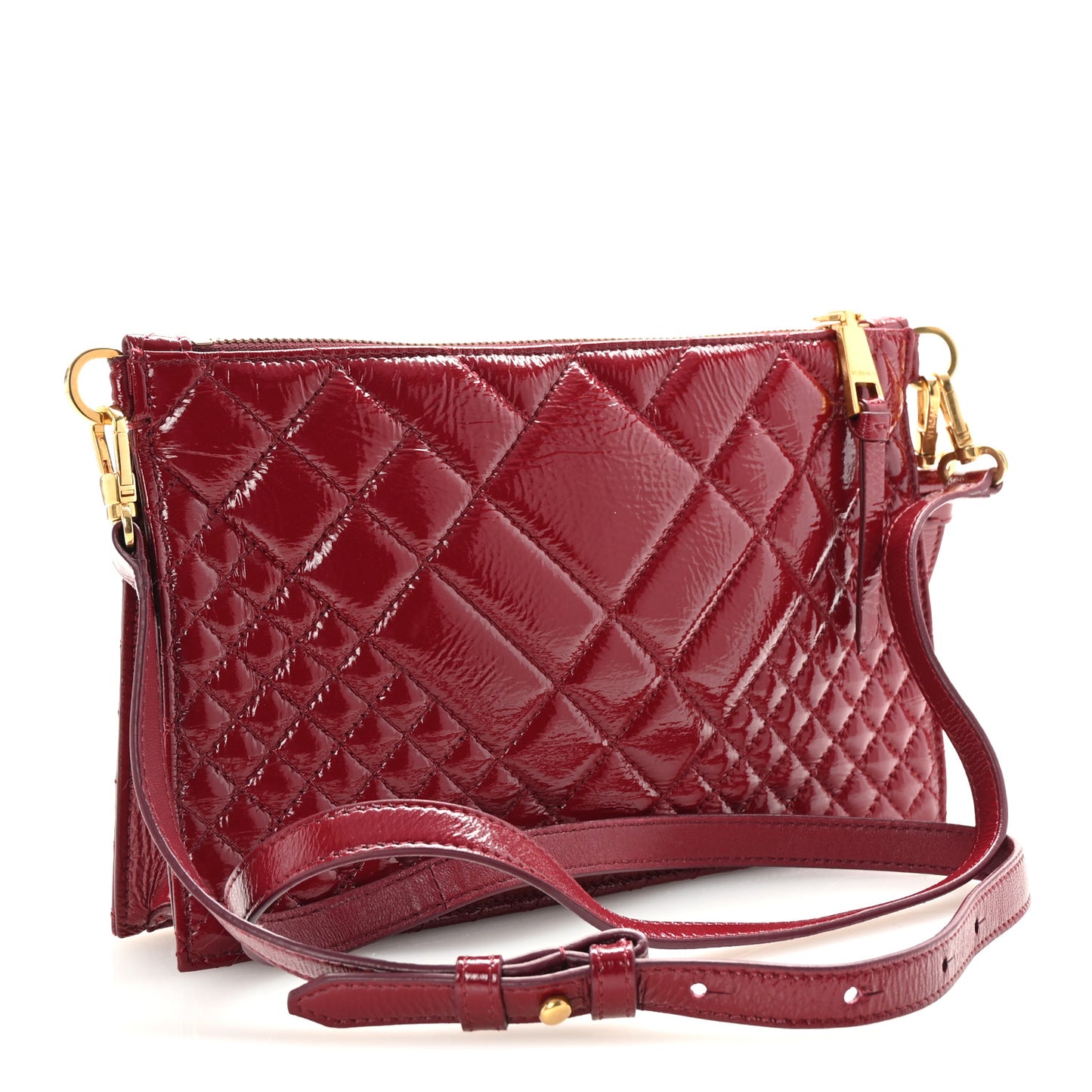 Patent Calfskin Quilted Tribute Icon Crossbody Flat Pouch Red