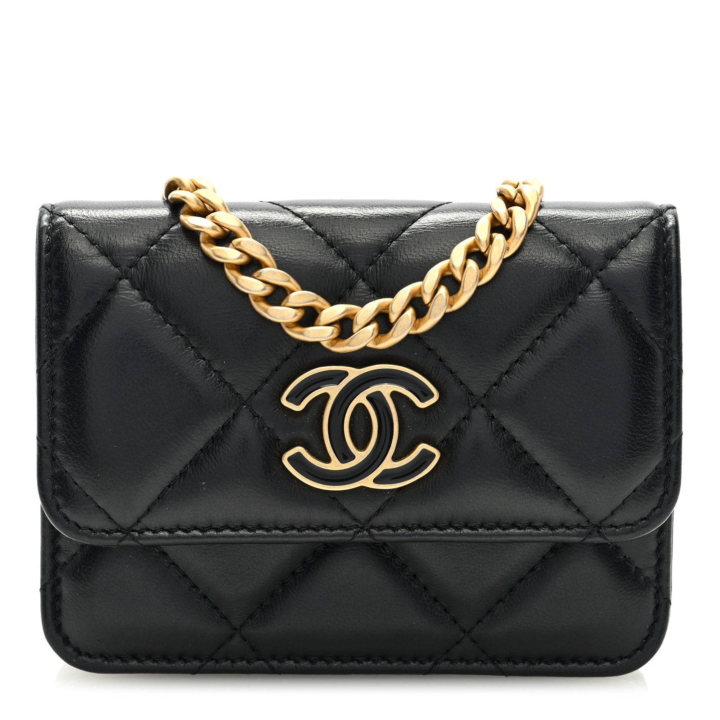Lambskin Enamel Quilted Pending CC Flap Belt Bag Black