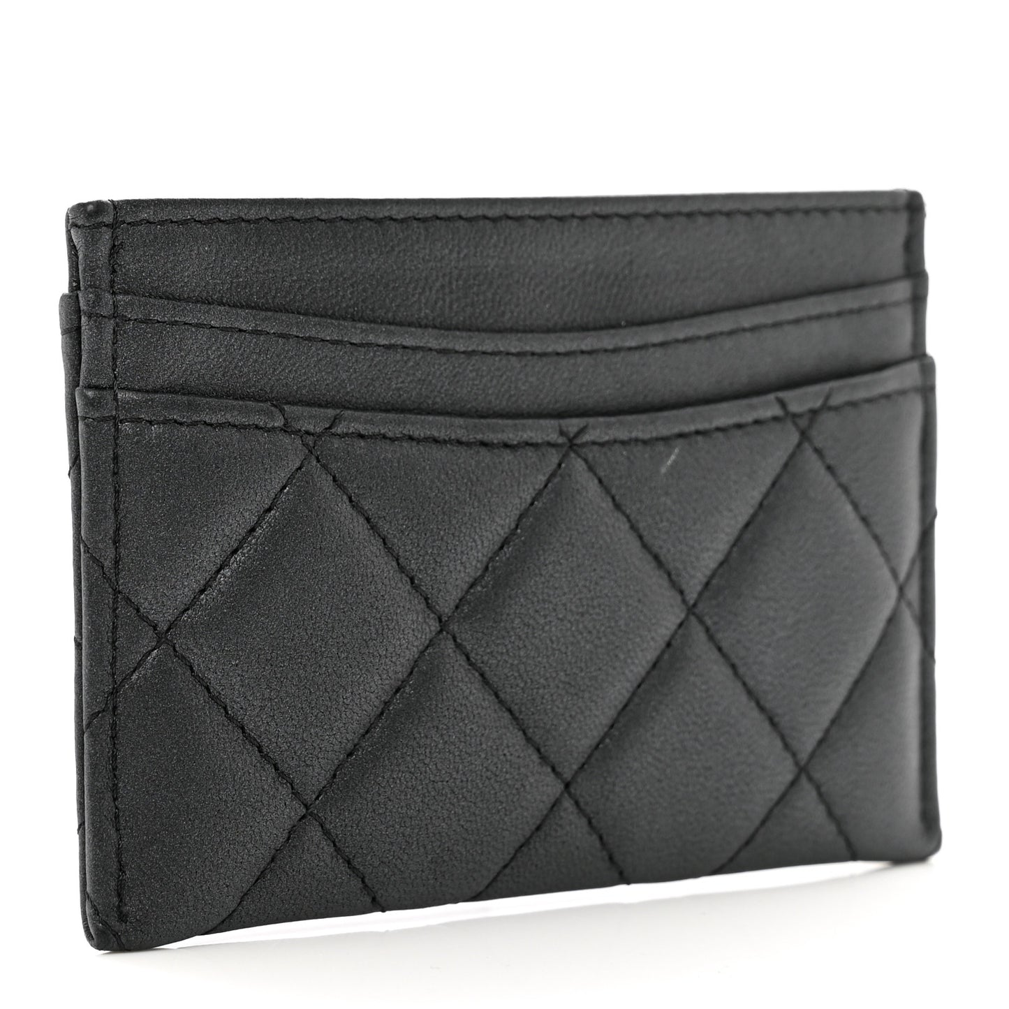 Pearly Lambskin Quilted Card Holder So Black