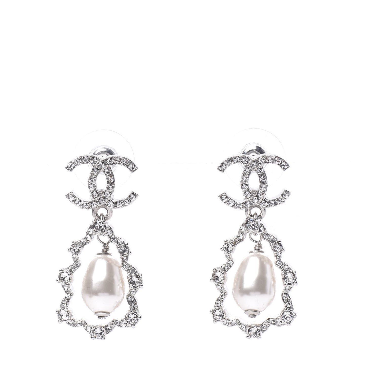Crystal Pearl Imperial Bow Earrings Silver