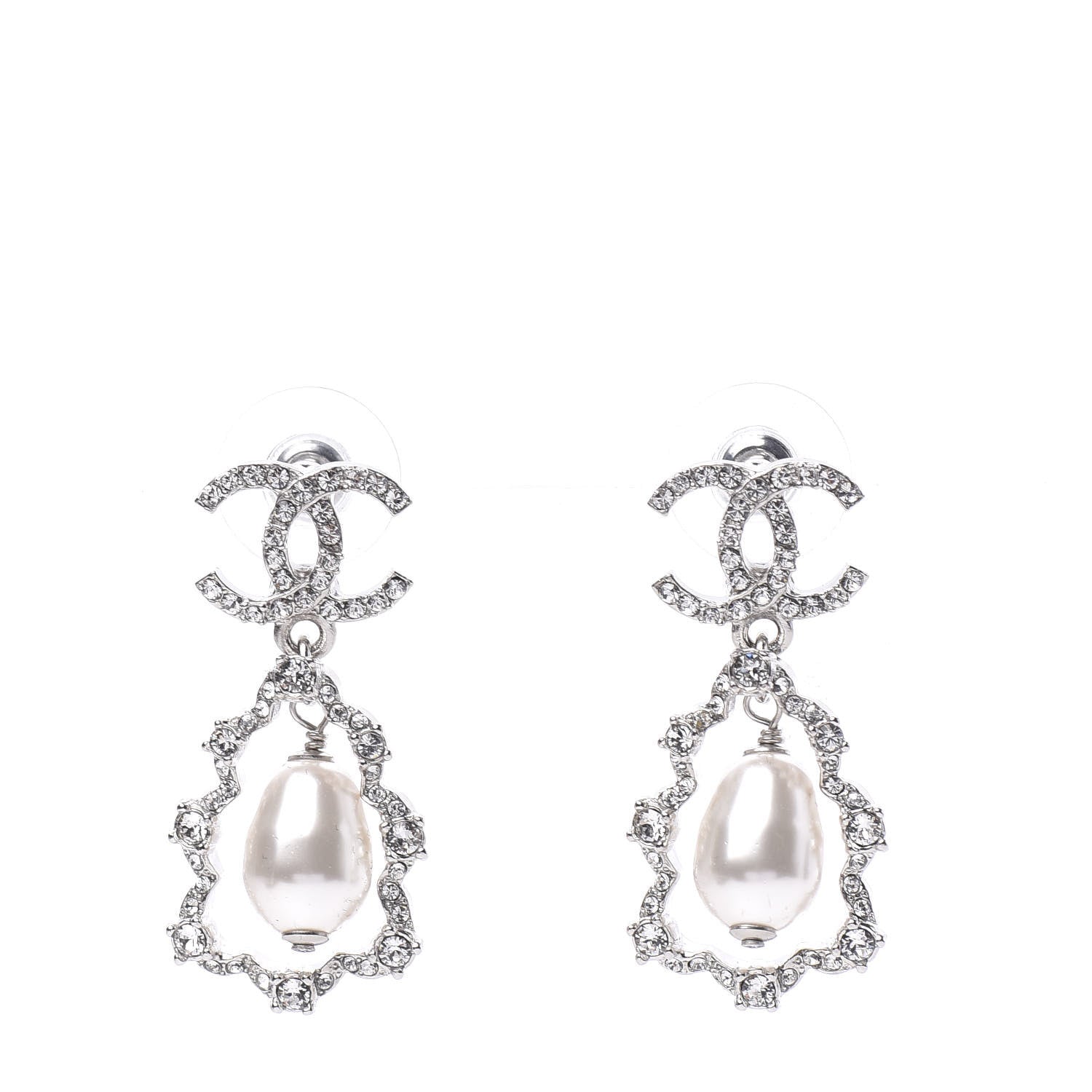 Chanel Crystal Pearl Imperial Bow Earrings Silver 1 of 5