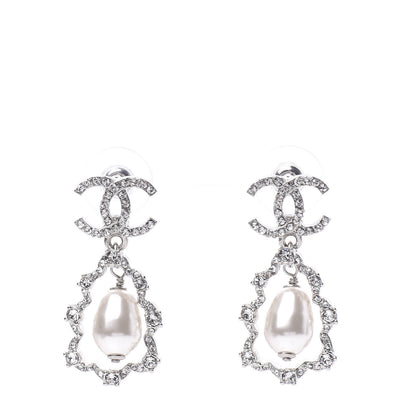 Chanel Crystal Pearl Imperial Bow Earrings Silver 1 of 5