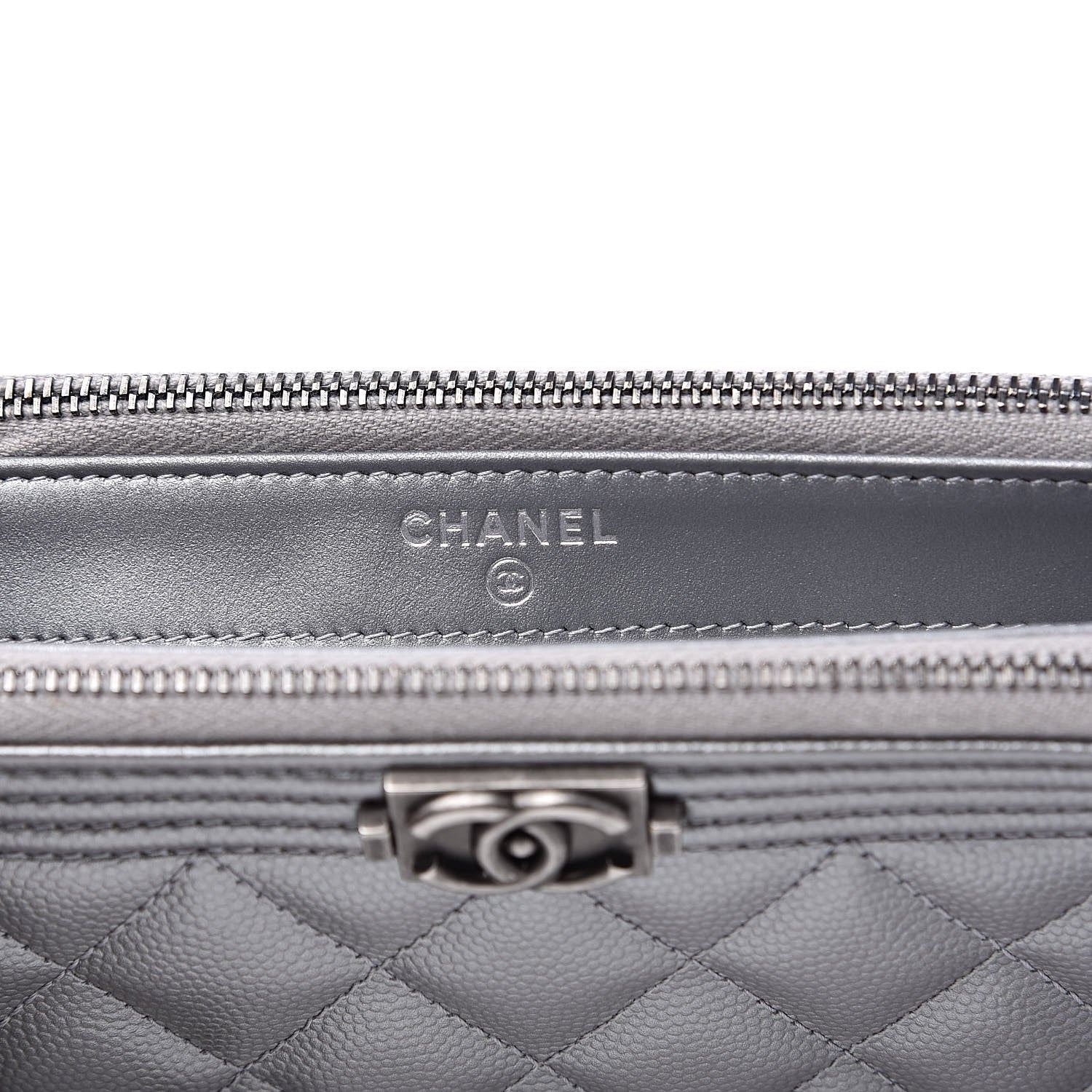 Chanel Metallic Caviar Quilted Small Boy Clutch With Chain Silver 7 of 14