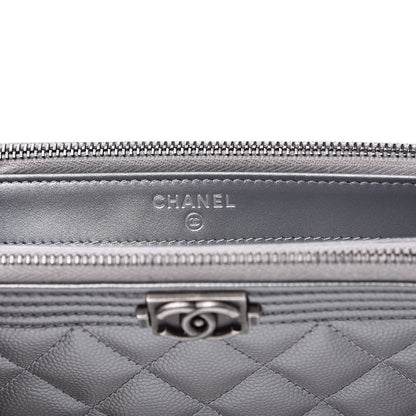 Chanel Metallic Caviar Quilted Small Boy Clutch With Chain Silver 7 of 14