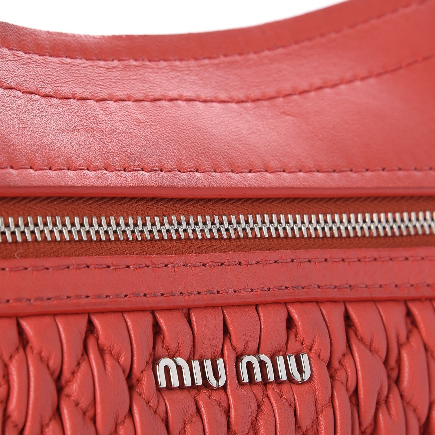 Miu Miu Nappa Matelasse Crystal Flap Clutch Corallo 12 of 13