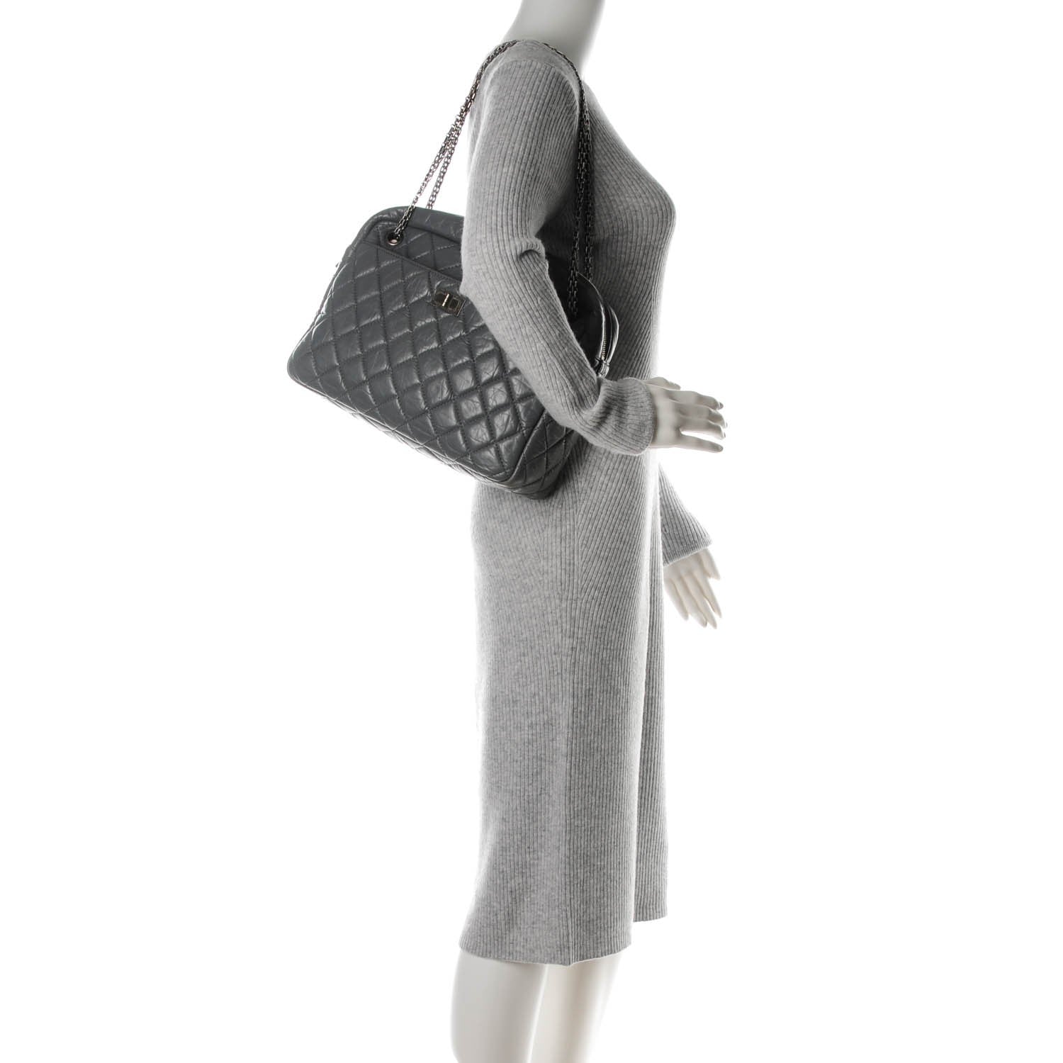 Chanel Aged Calfskin Quilted Large Reissue Camera Case Grey 2 of 7