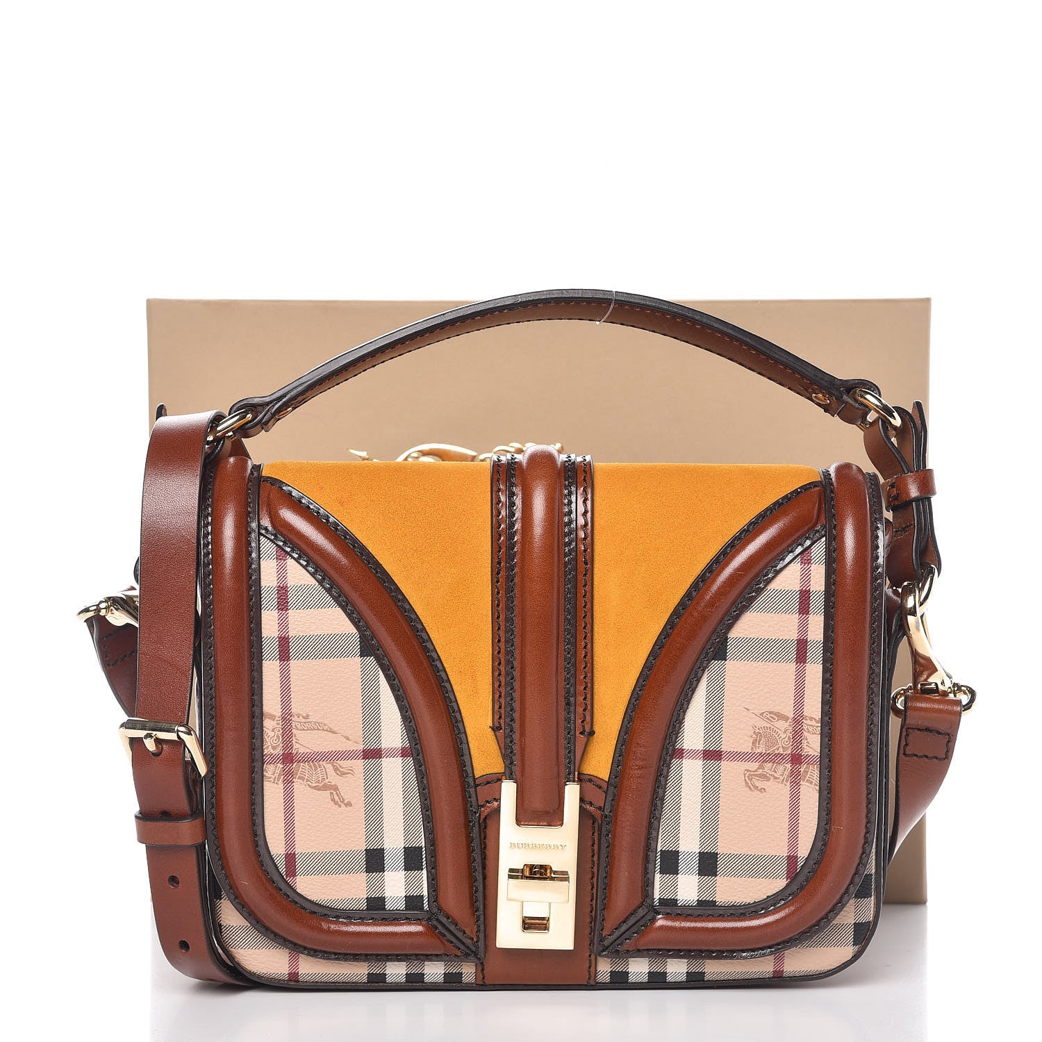 Burberry Haymarket Check Suede Small Brickfield Crossbody Butternut 14 of 14