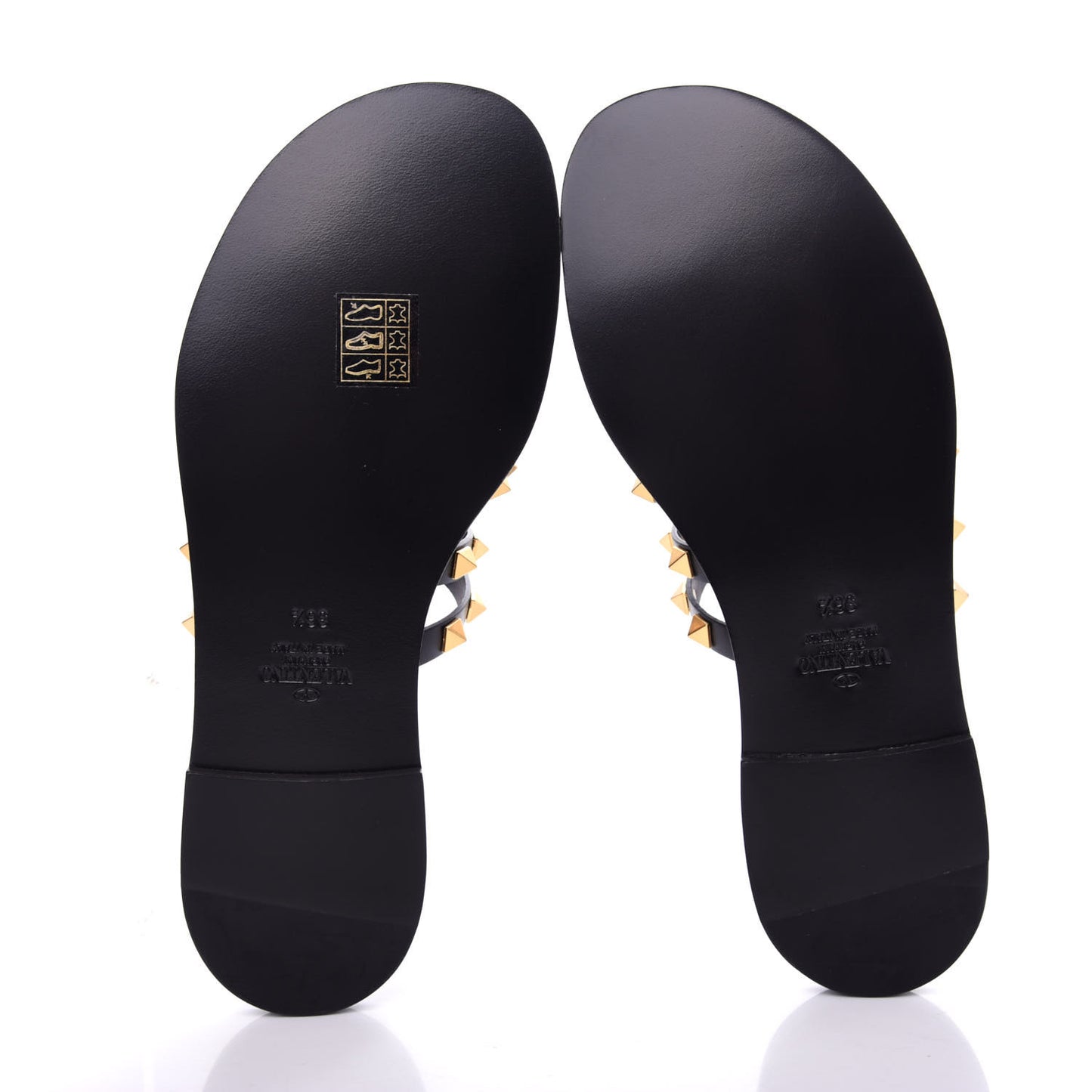 Calfskin Rockstud Flair Caged Flat Slide Sandals 36.5 Black