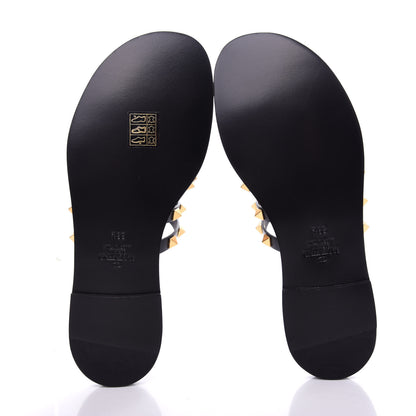 Valentino Garavani Calfskin Rockstud Flair Caged Flat Slide Sandals 36.5 Black 6 of 10