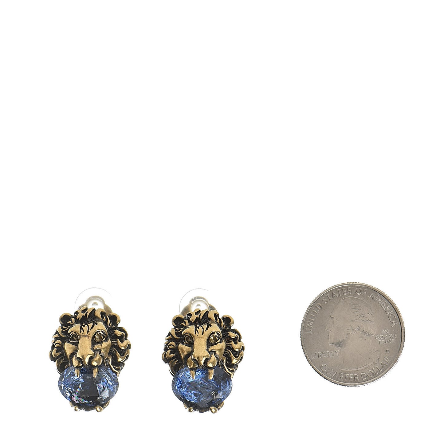 Crystal Lion Head Earrings Blue Sapphire