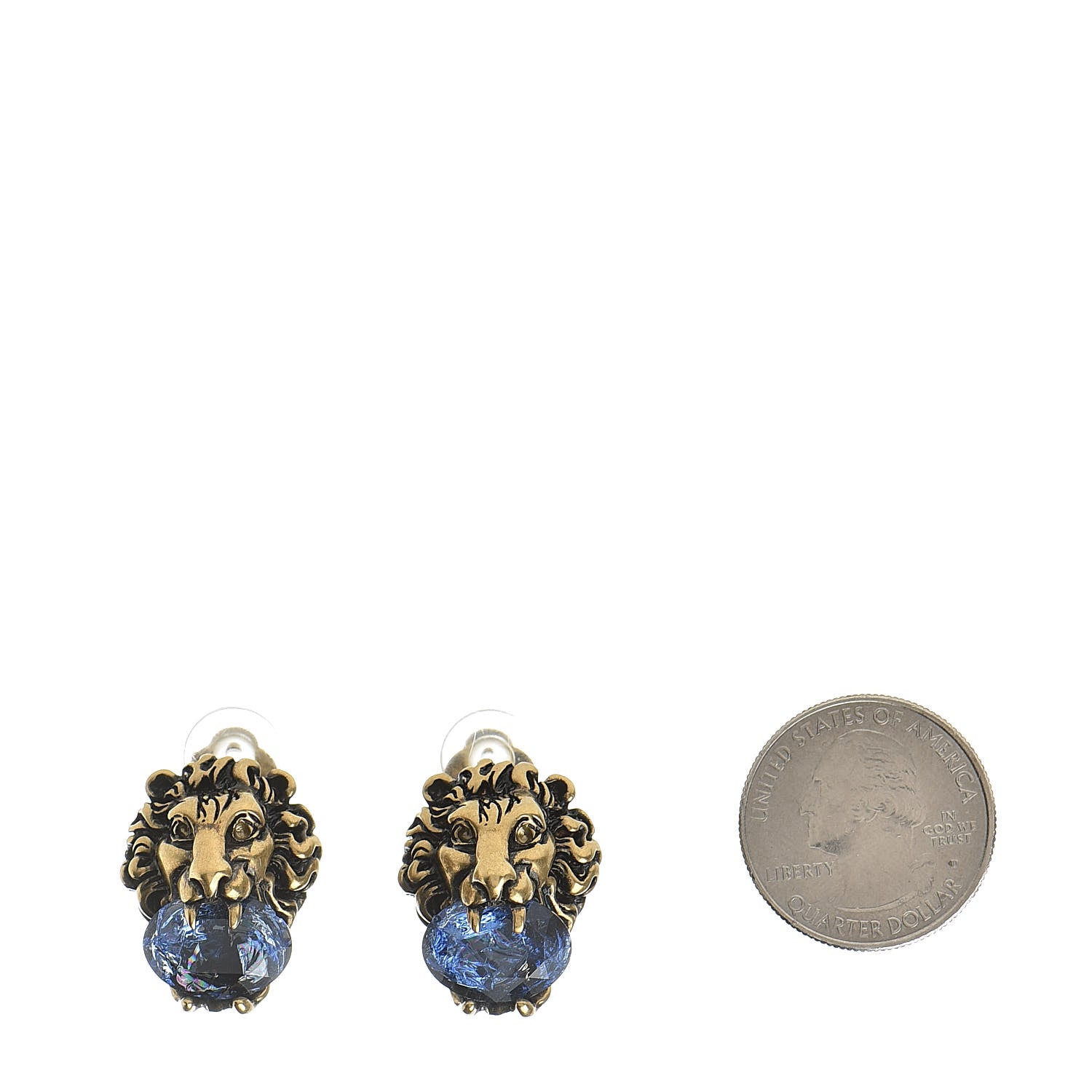 Gucci Crystal Lion Head Earrings Blue Sapphire 2 of 5