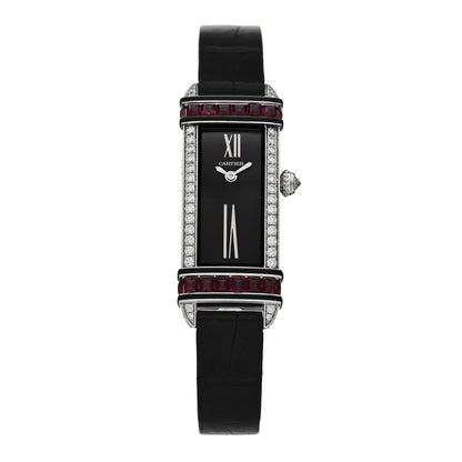 Cartier 18K White Gold Alligator Diamond Ruby 15mm Tank Chinoise Quartz Watch Black 1 of 5