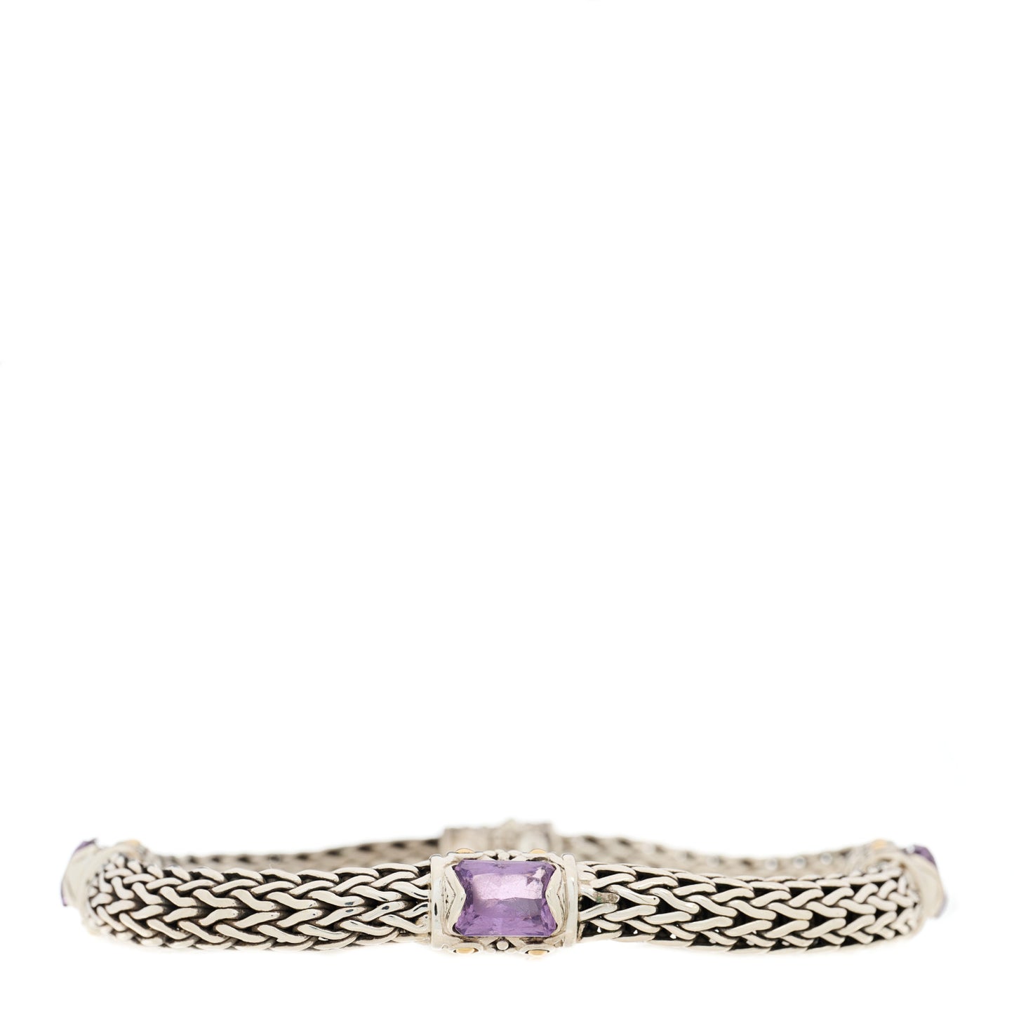 Sterling Silver 18K Yellow Gold Amethyst Classic Chain Station Bracelet