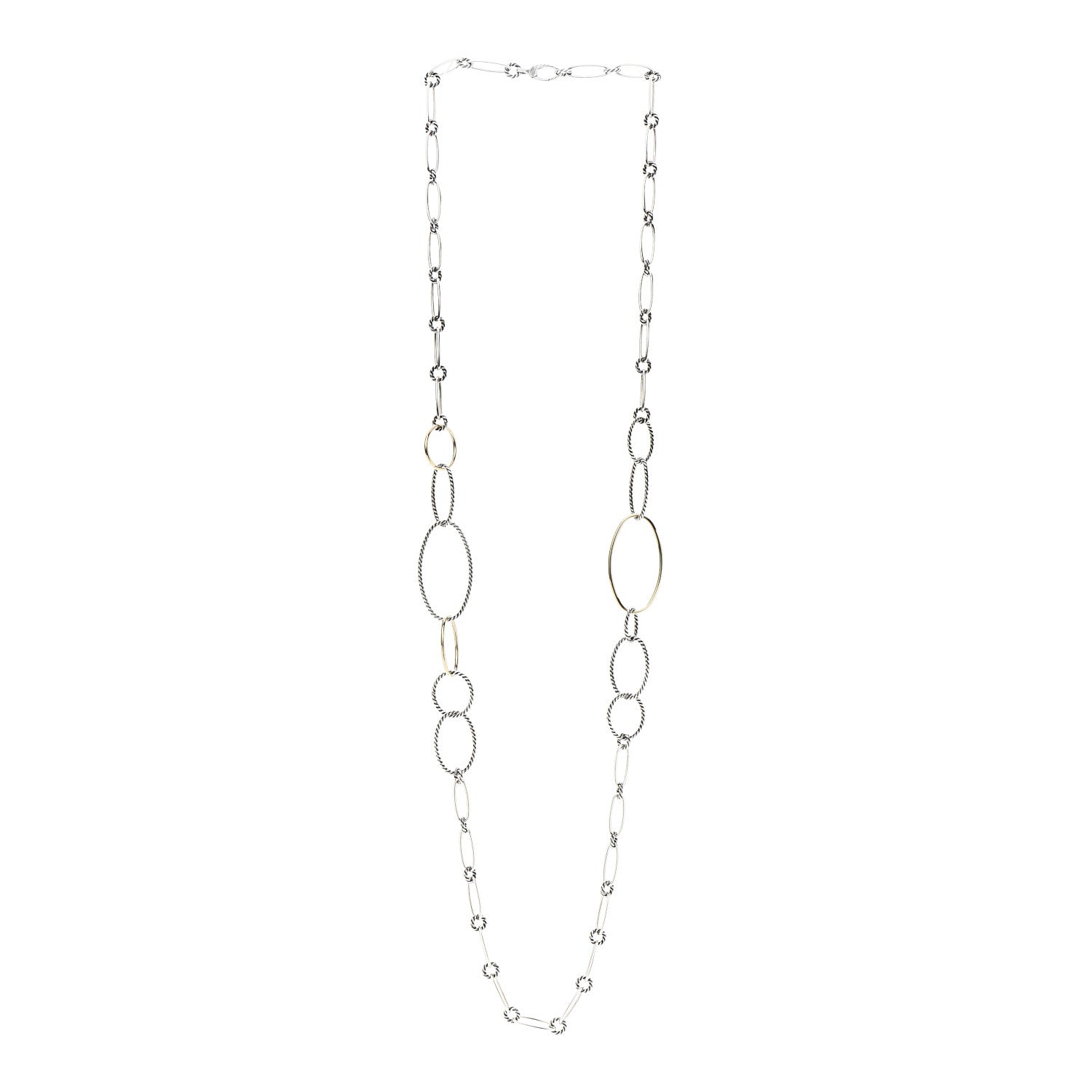 David Yurman Sterling Silver 18K Yellow Gold Mobile Link Necklace 3 of 4